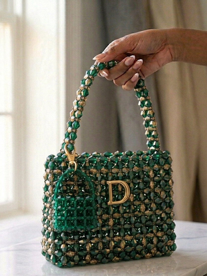 Emerald Heirloom Beaded Money Bag